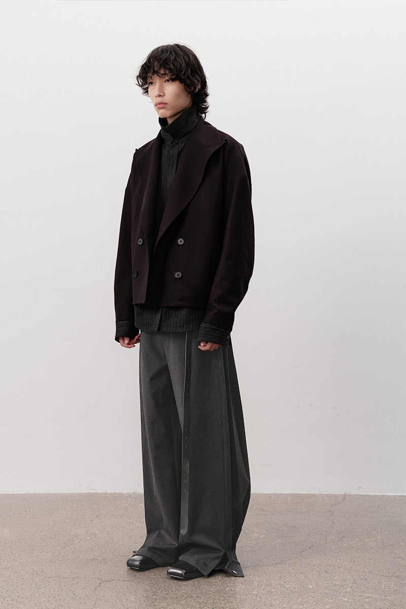 Side Pleated Wide Leg Trousers