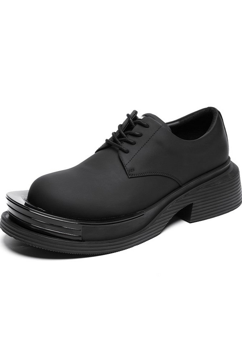 Black Leather Chunky Derby Shoes