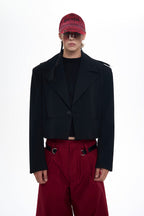 Embroidered Leather Patch Blazer