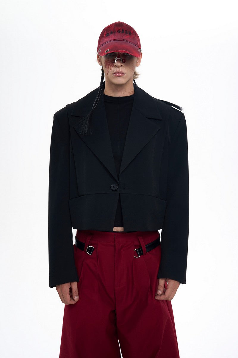Embroidered Leather Patch Blazer