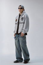 Embroidered Grey Zip Hoodie