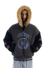 Colorblock Fleece Collar Sweatshirt Jacket