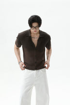 Ombre Wool Knit Polo Cardigan