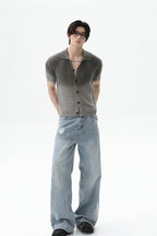 Ombre Wool Knit Polo Cardigan