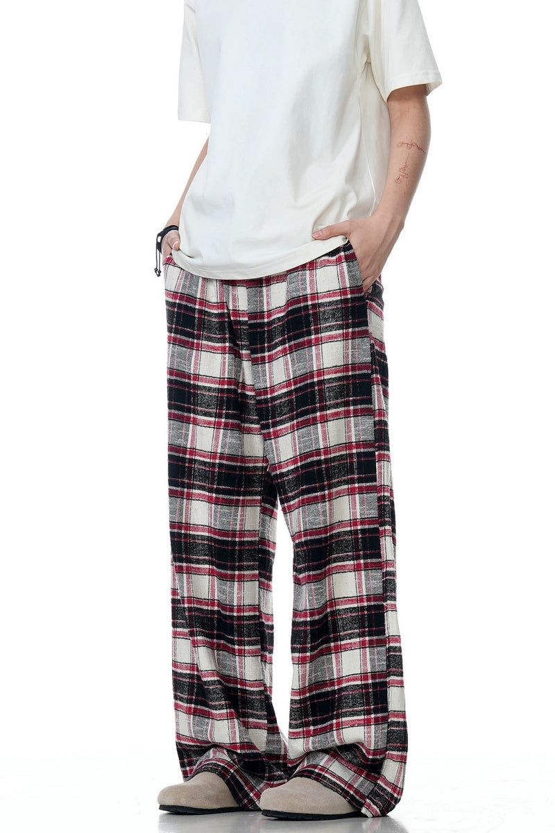 Plaid Relaxed Drawstring Trousers