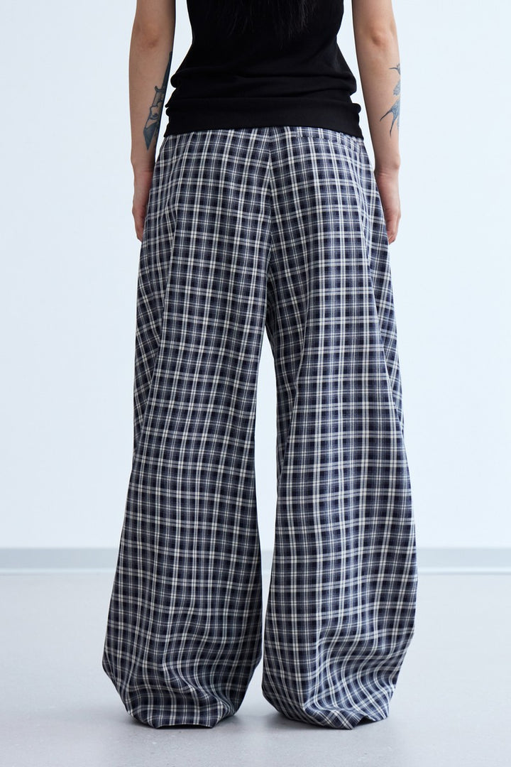 Pleated Plaid Wide Pants