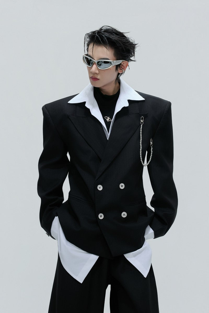 Striped Cinched Waist Blazer