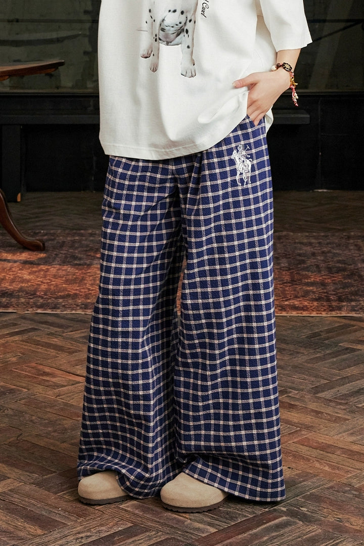 Retro Plaid Loose Wide-Leg Pants