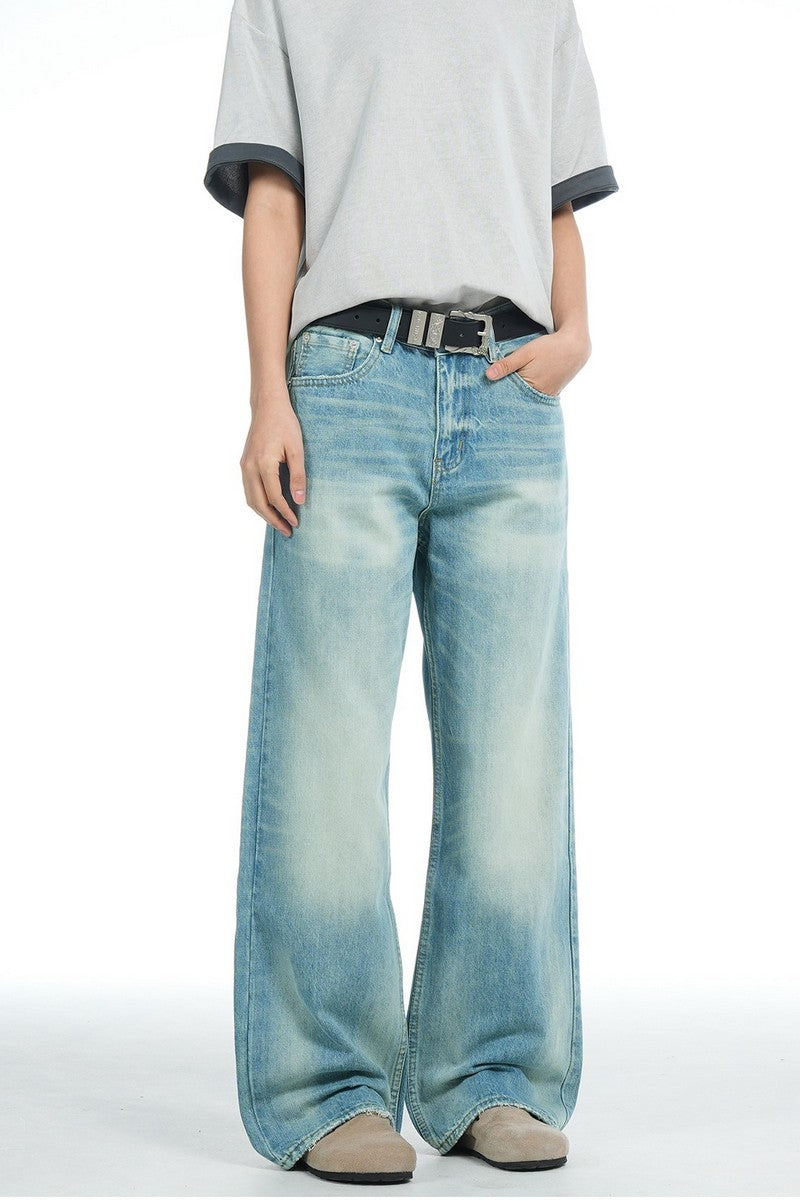 Washed Blue Straight Jeans