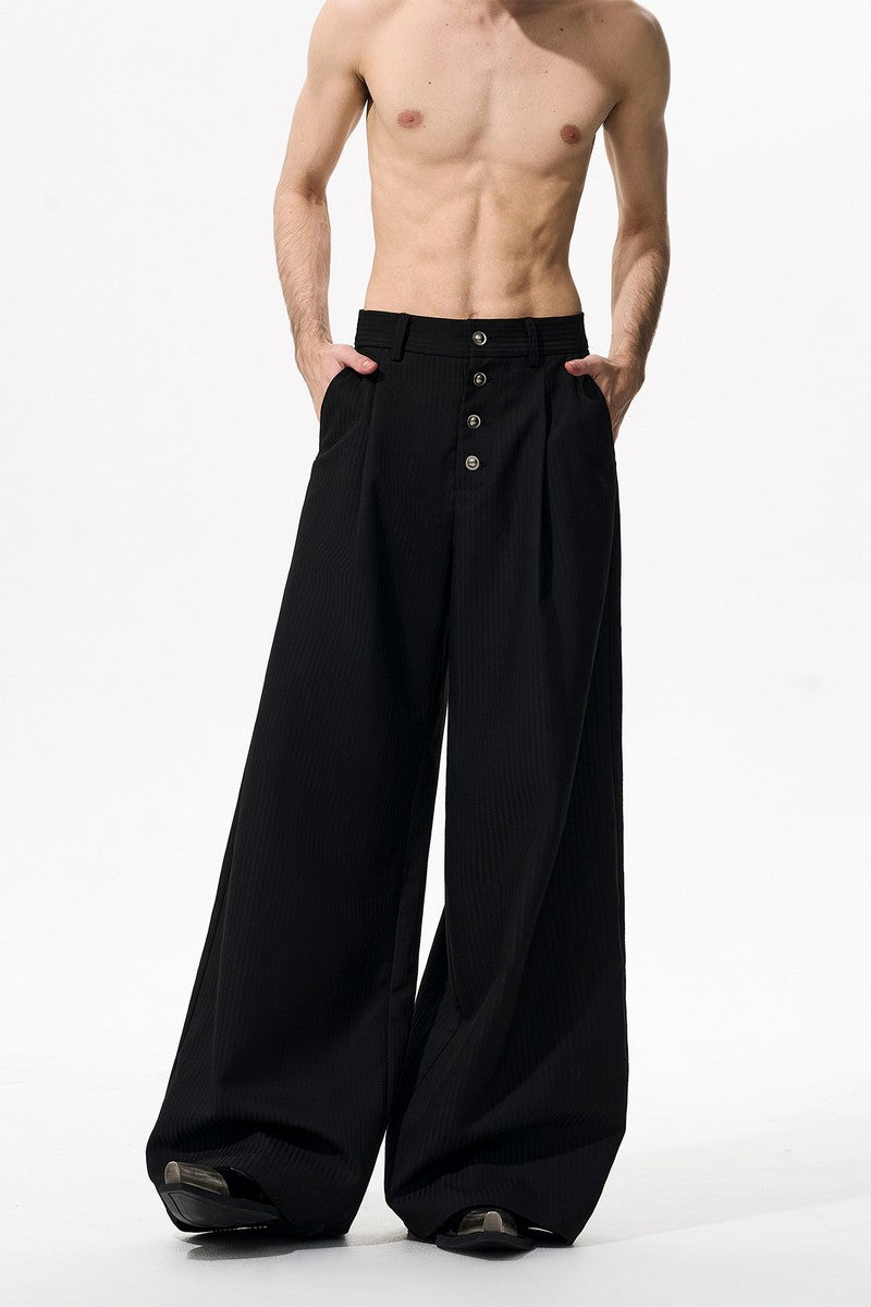 Pinstripe Draped Black Dress Pants