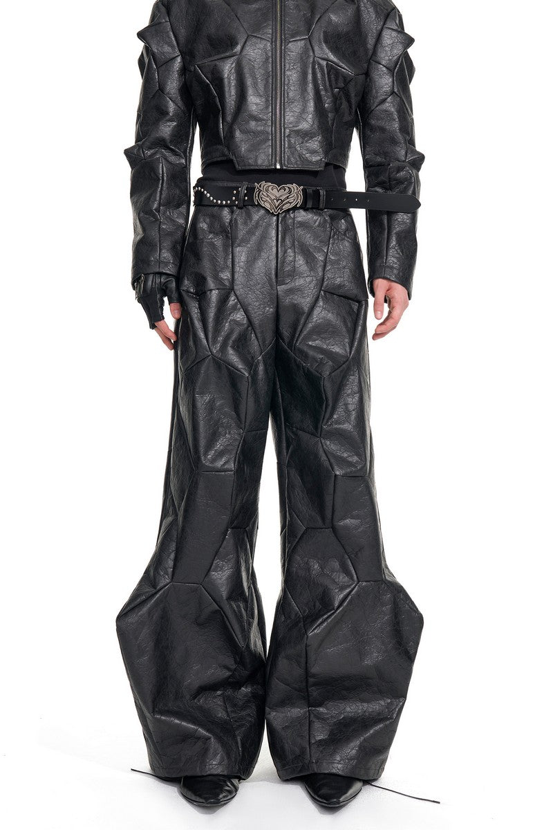 Deconstructed PU Irregular Cut Trousers