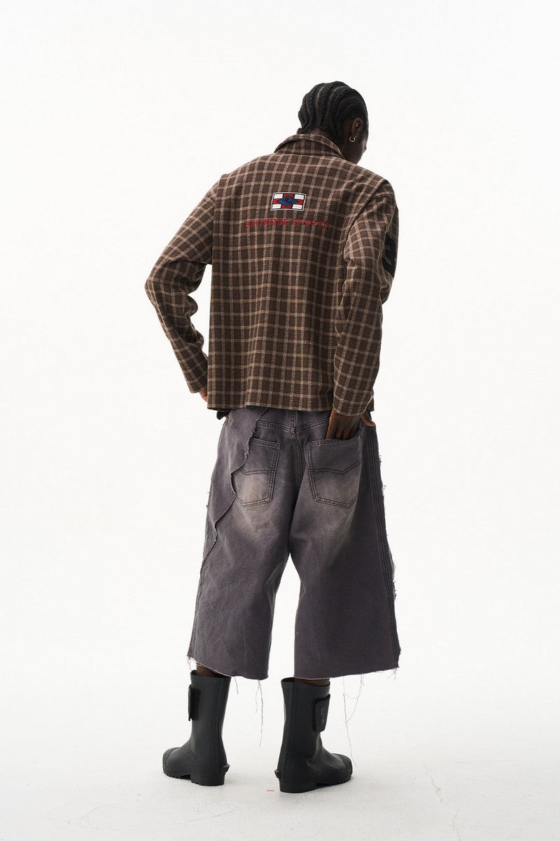 Plaid Badge Long Sleeve Polo