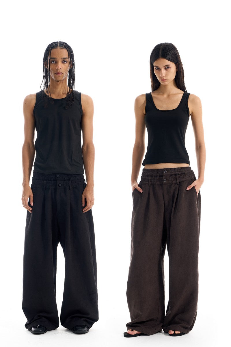 Pleated Double Waist Wide Pants