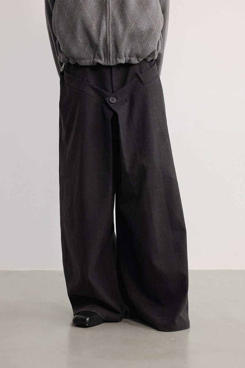 Double Waist Pleated Wool Pants