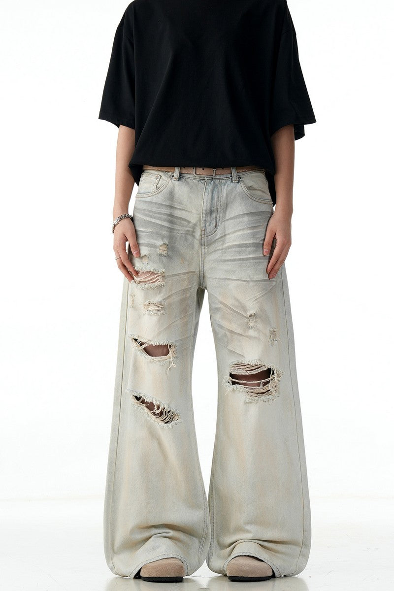 Faded Ripped Wide Jeans