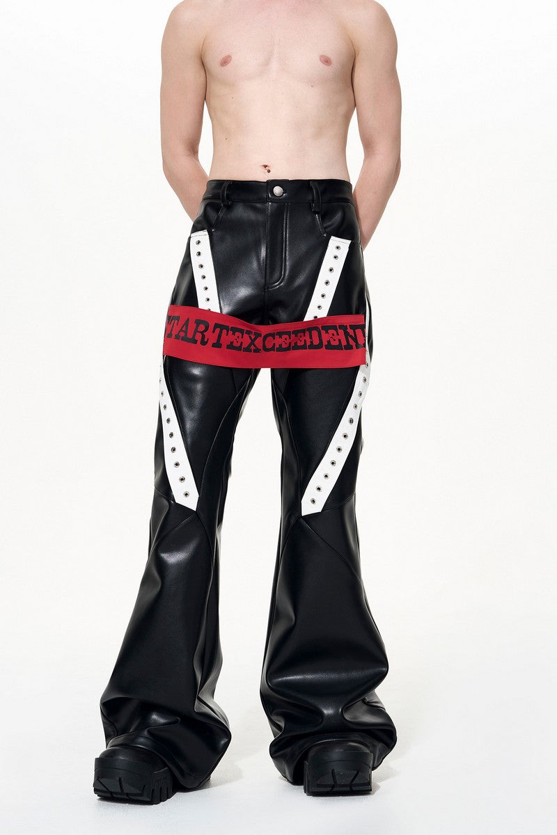 Strap Detail Flared PU Pants