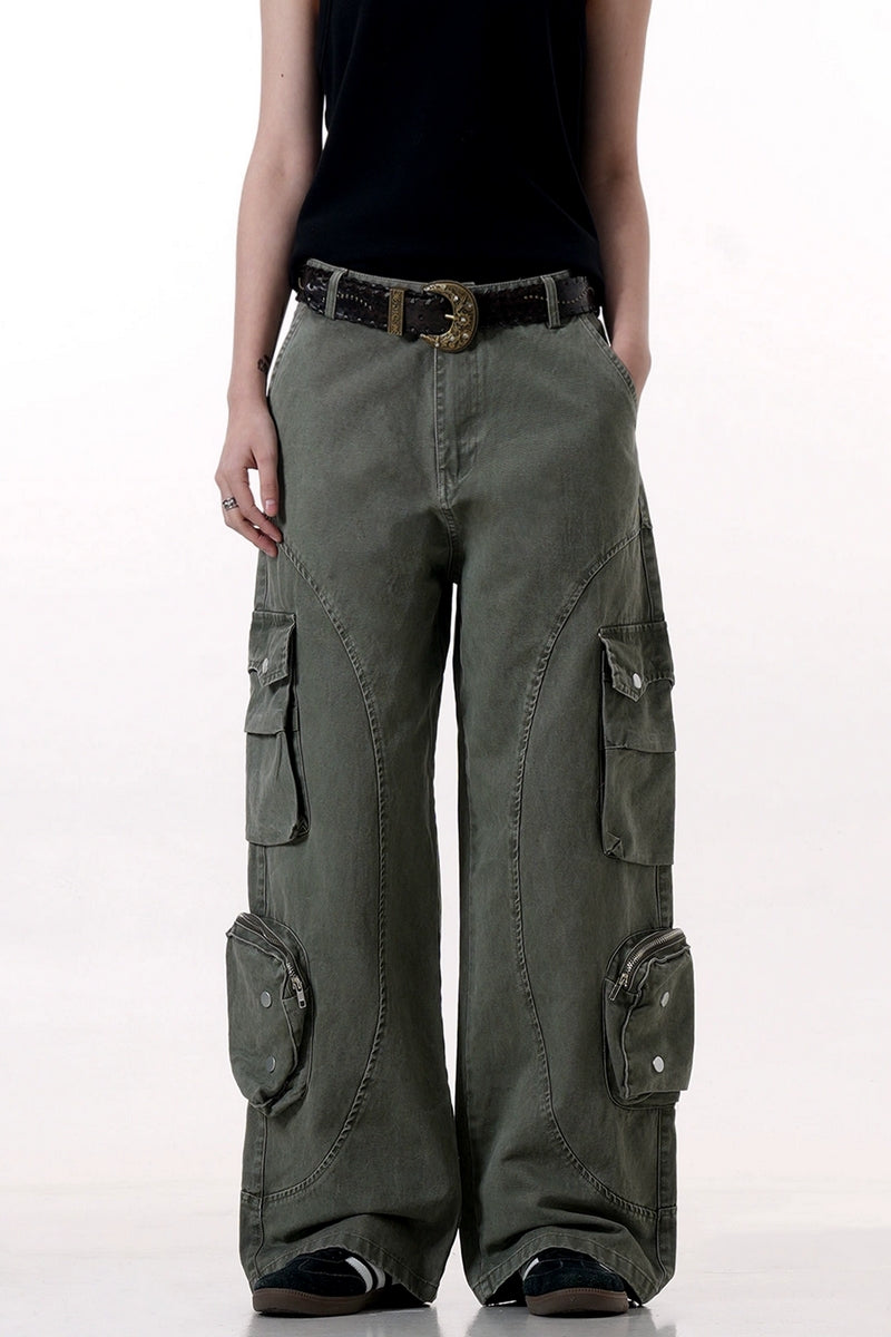 Washed Deconstructed Multi-Pocket Trousers