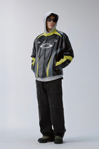 Embroidered Colorblock Biker Jacket