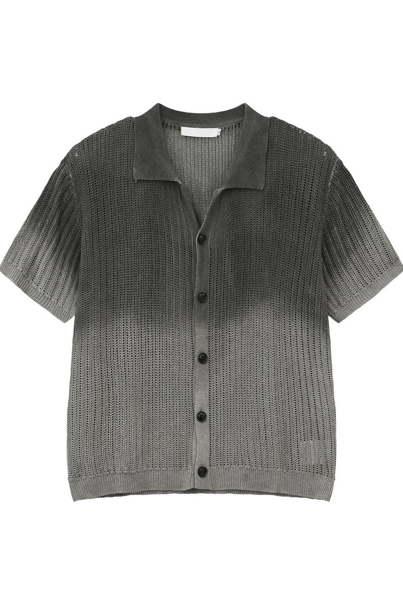 Ombre Wool Knit Polo Cardigan