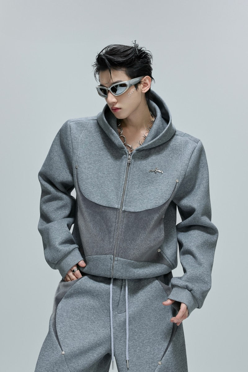 Fur Patchwork Zip-Up Hoodie