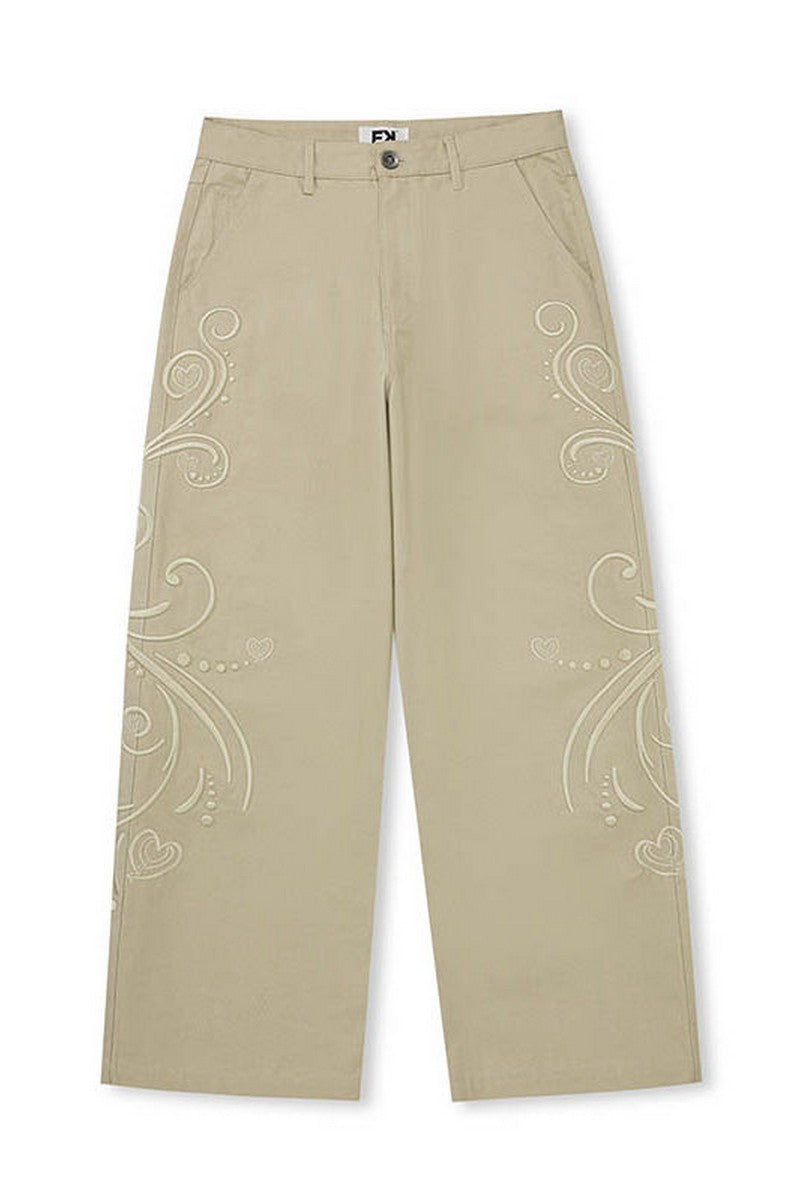 Heart Embroidery Wide Leg Pants