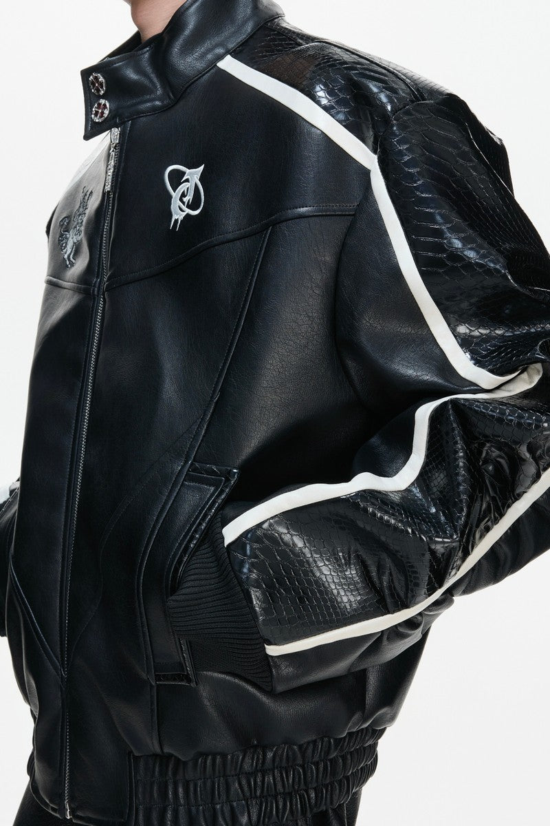 Embroidered Crest Biker Jacket