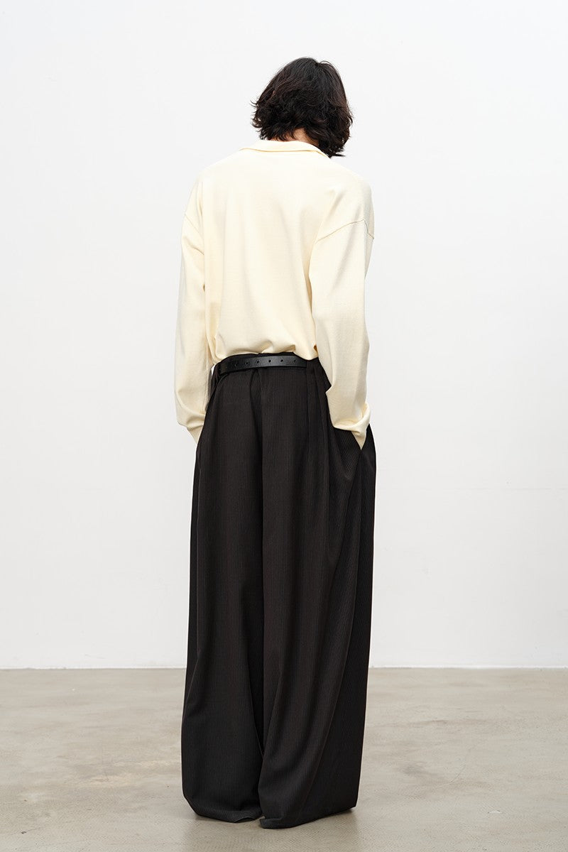 Striped Pleated Wide Leg Pants