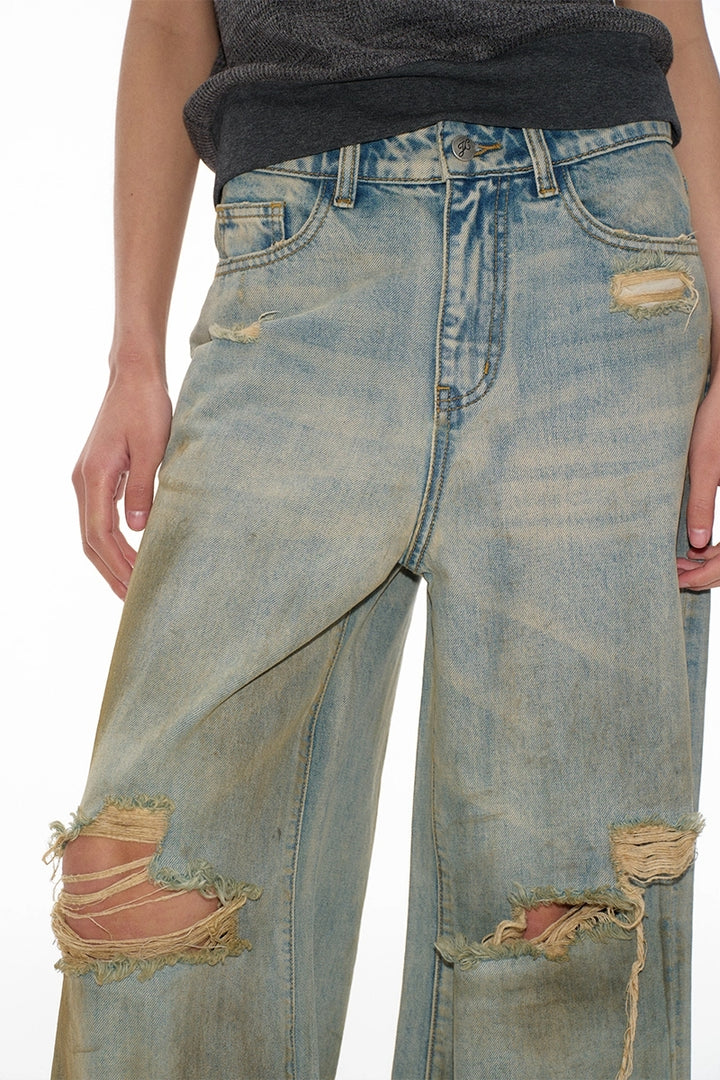 Distressed Mud Wash Jeans