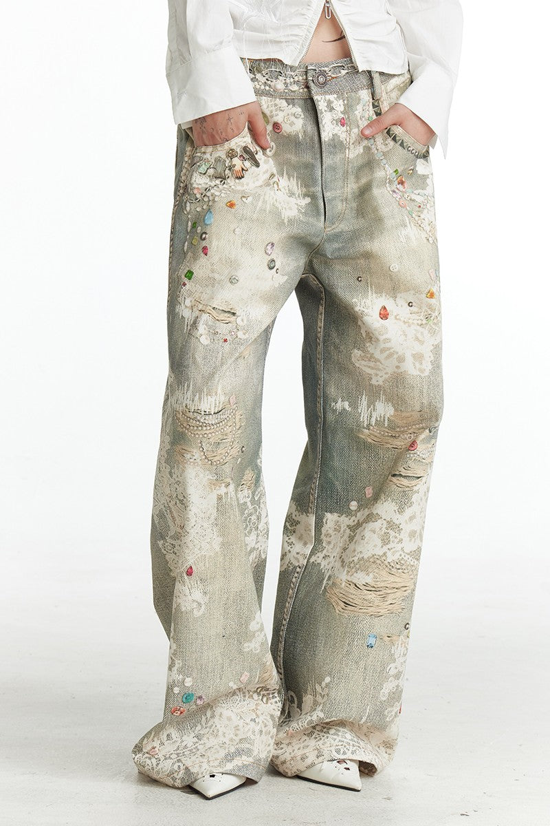 Vintage Graffiti Print Jeans