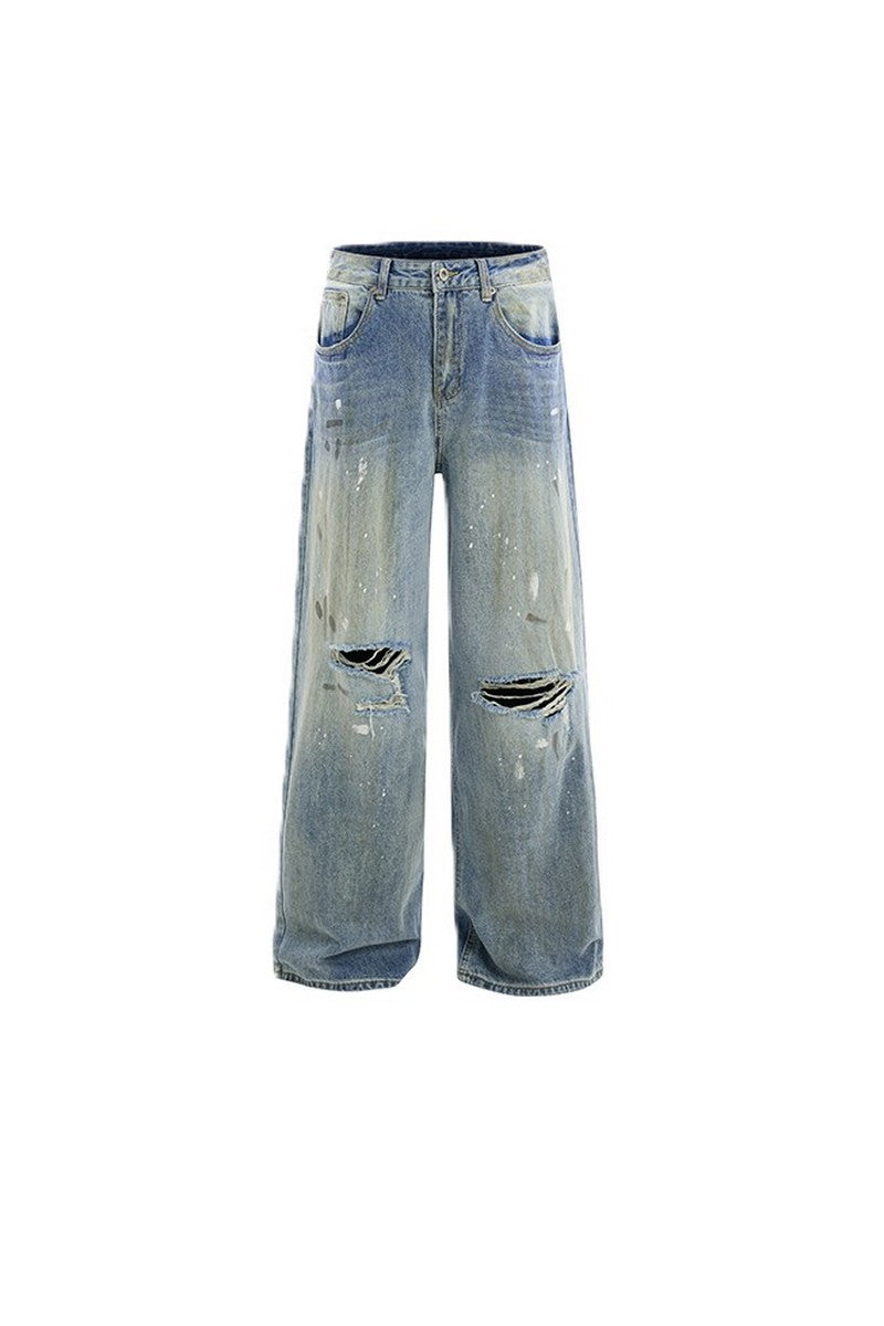 Splatter Ripped Loose Jeans