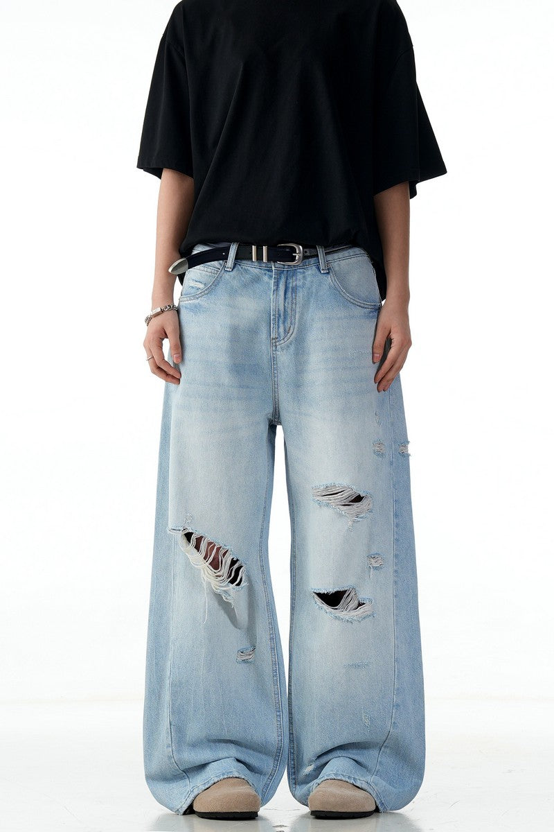 Blue Ripped Straight Jeans