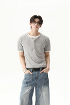 Textured Henley Layered Knit Tee