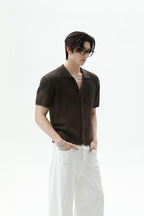 Ombre Wool Knit Polo Cardigan