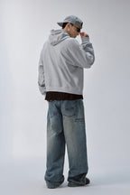 Embroidered Grey Zip Hoodie