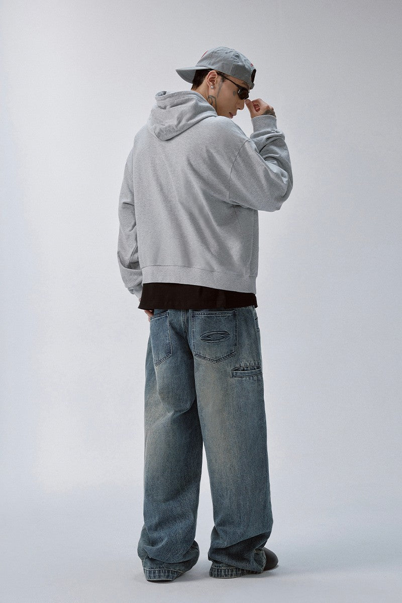 Embroidered Grey Zip Hoodie