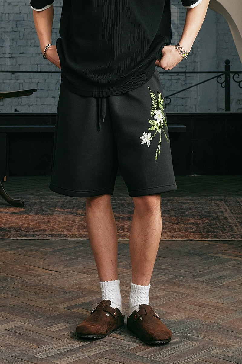 Floral Embroidered Sweat Shorts