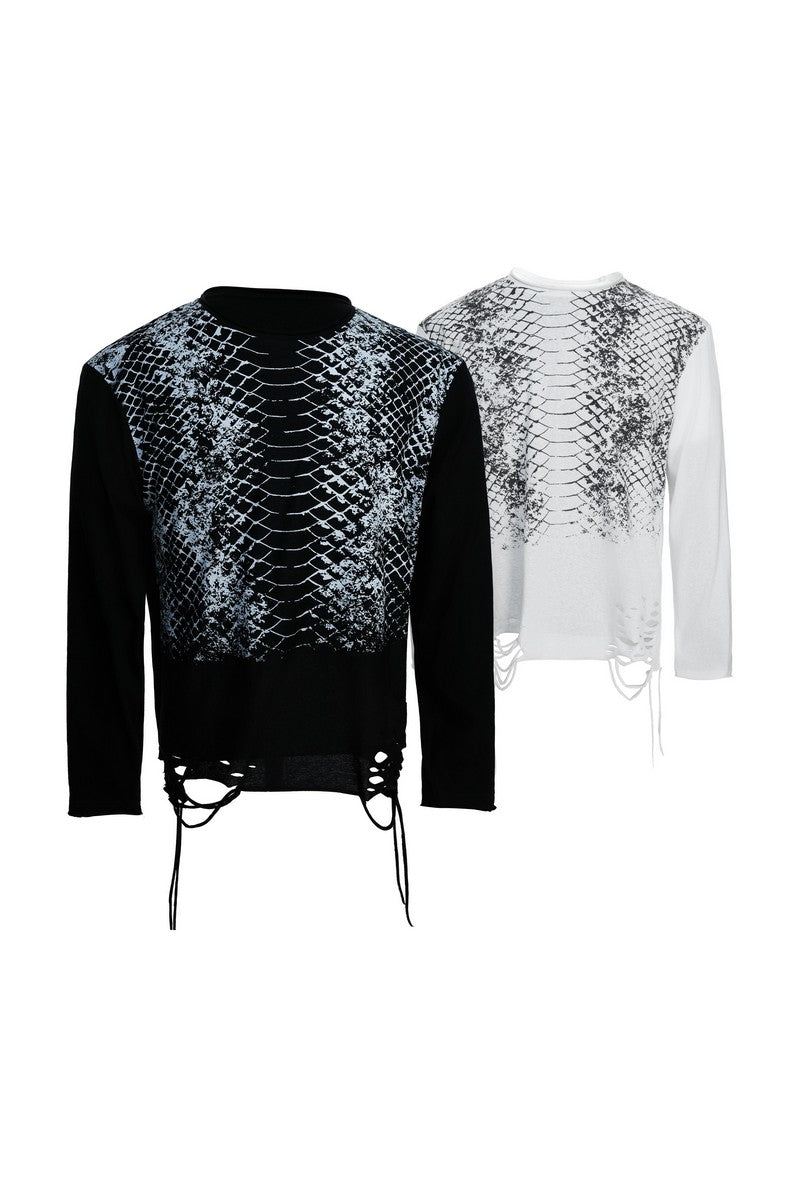 Gradient Snakeskin Fringe Tee