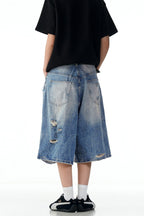Distressed Light Blue Jorts