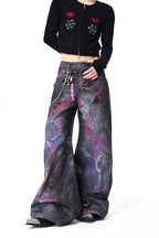 Mic Print Dirty Wash Jeans