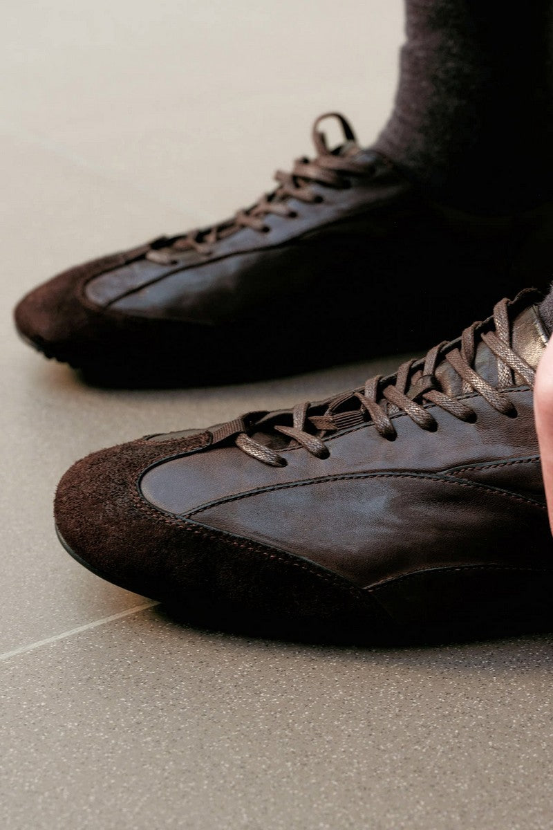 Washed Leather Trainer Shoes