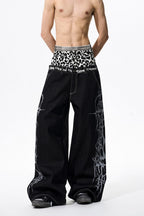 Leopard Patch Double Waist Jeans