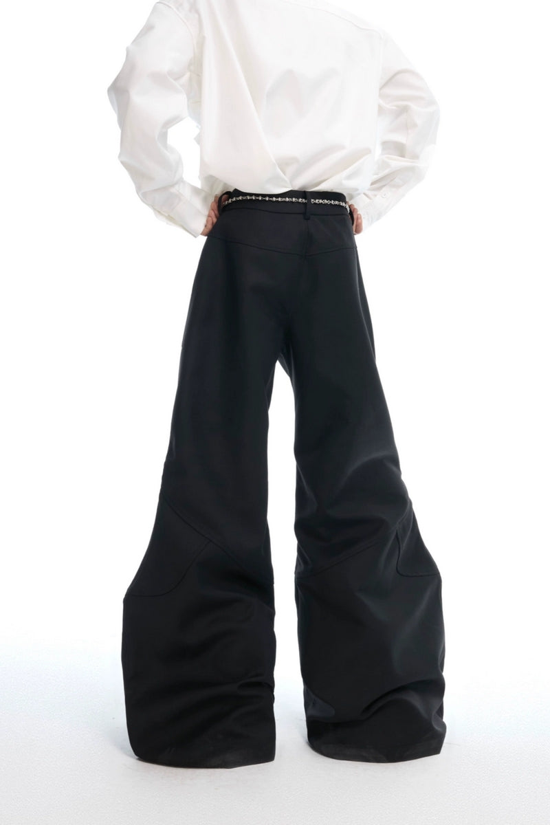 Deconstructed Flare Pants with Chain