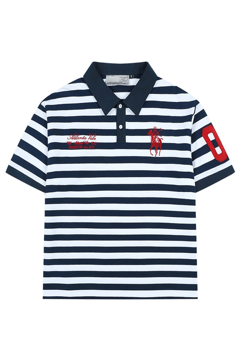 Nautical Striped Embroidered Polo Shirt