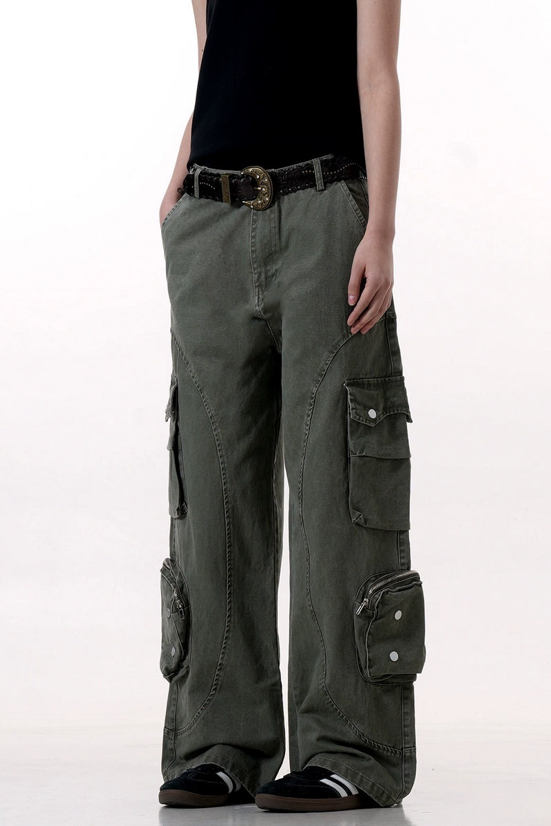Washed Deconstructed Multi-Pocket Trousers