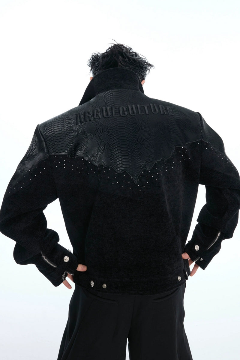 Crocodile Pattern Studded Cropped Jacket