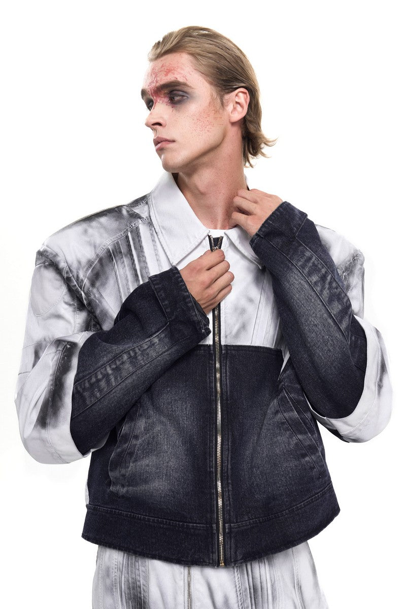 Painted Distressed Leather Patch Denim Jacket