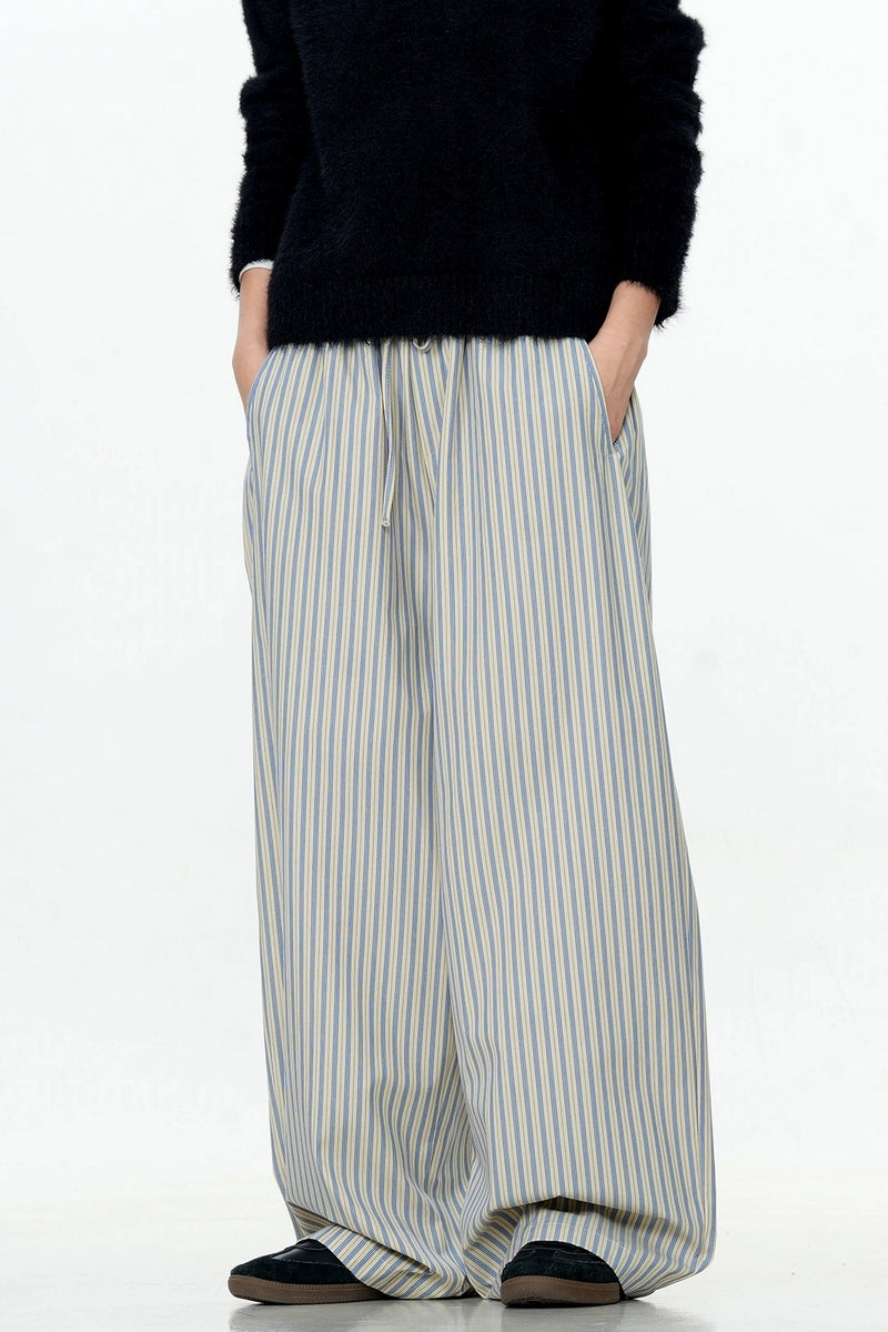 Light Striped Wide-Leg Trousers