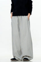 Light Striped Wide-Leg Trousers