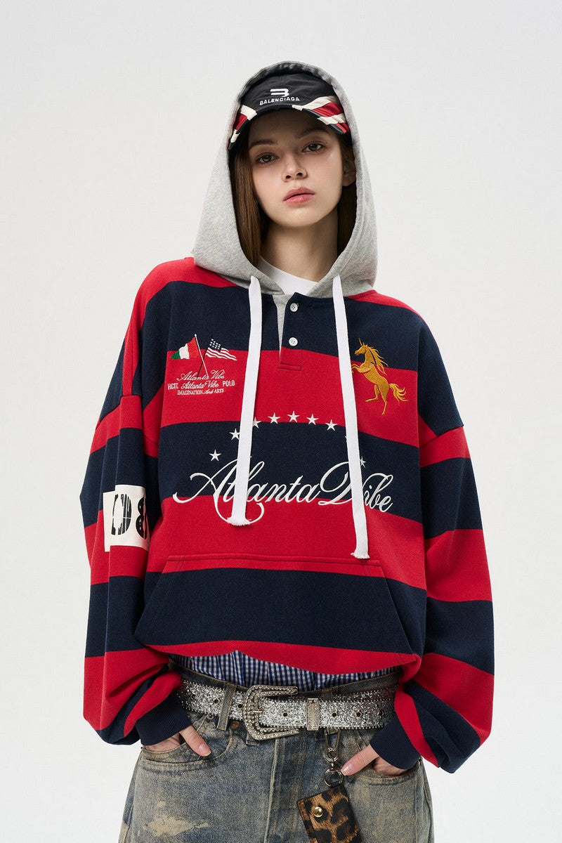 Striped Panel Hooded Tee