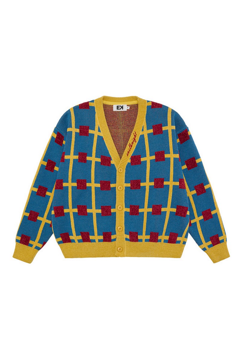 Checkerboard Varsity Knit Cardigan
